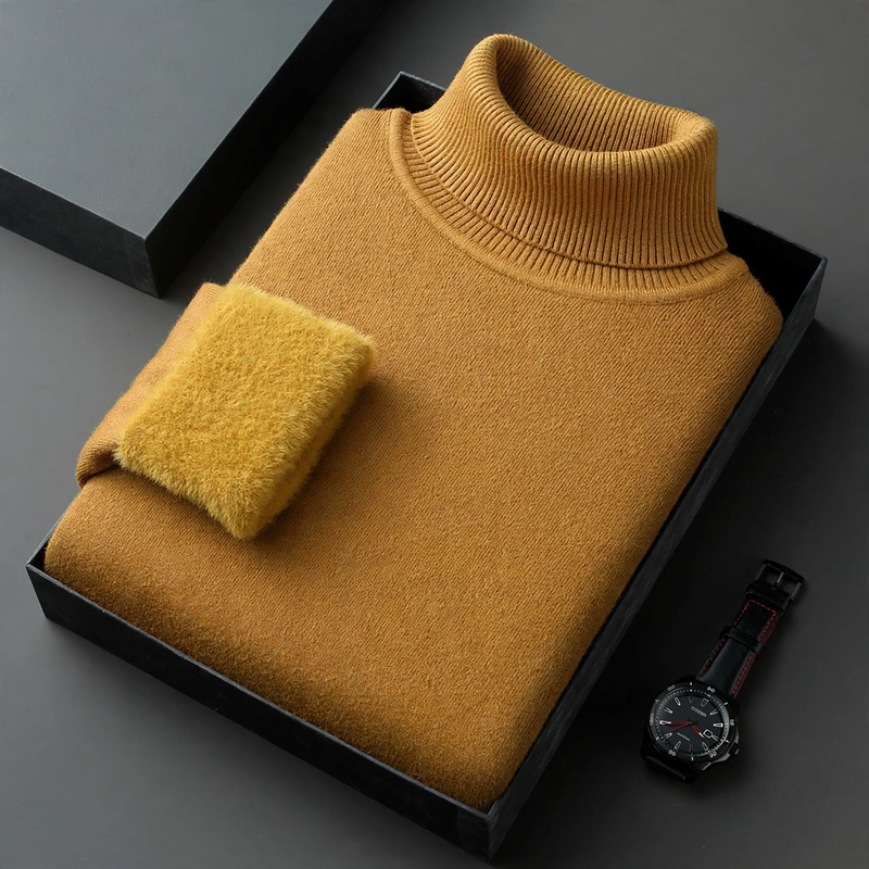 Herren-Strickpullover mit Rollkragen und Wollanteil