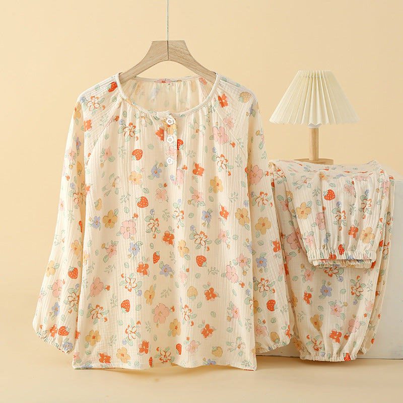 Damen-Pyjama-Set, 100% Baumwolle, langärmelig, süßes Design