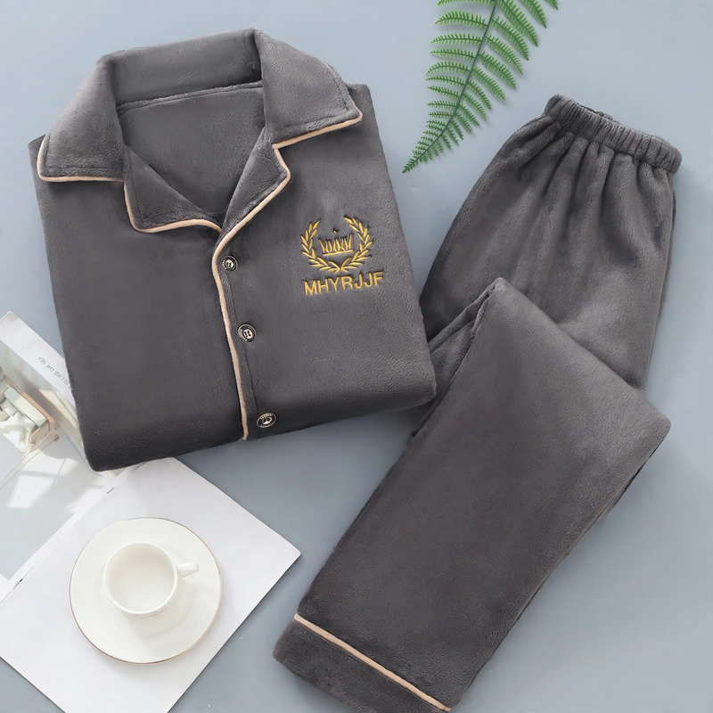 Warmer Herren-Hausanzug aus Flanell und Korallenfleece