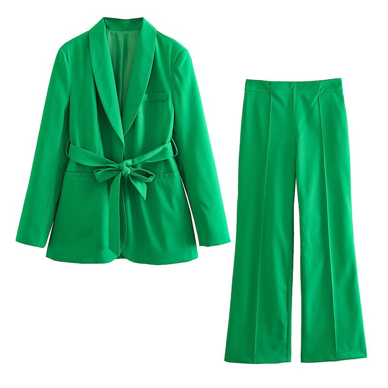 Echoarchiv | 2-Teiliger Damenanzug Eleganter Blazer mit Gürtel und Passender Hose