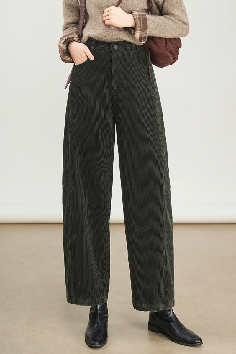 Damen-Cordhose mit hohem Bund, gerade geschnitten