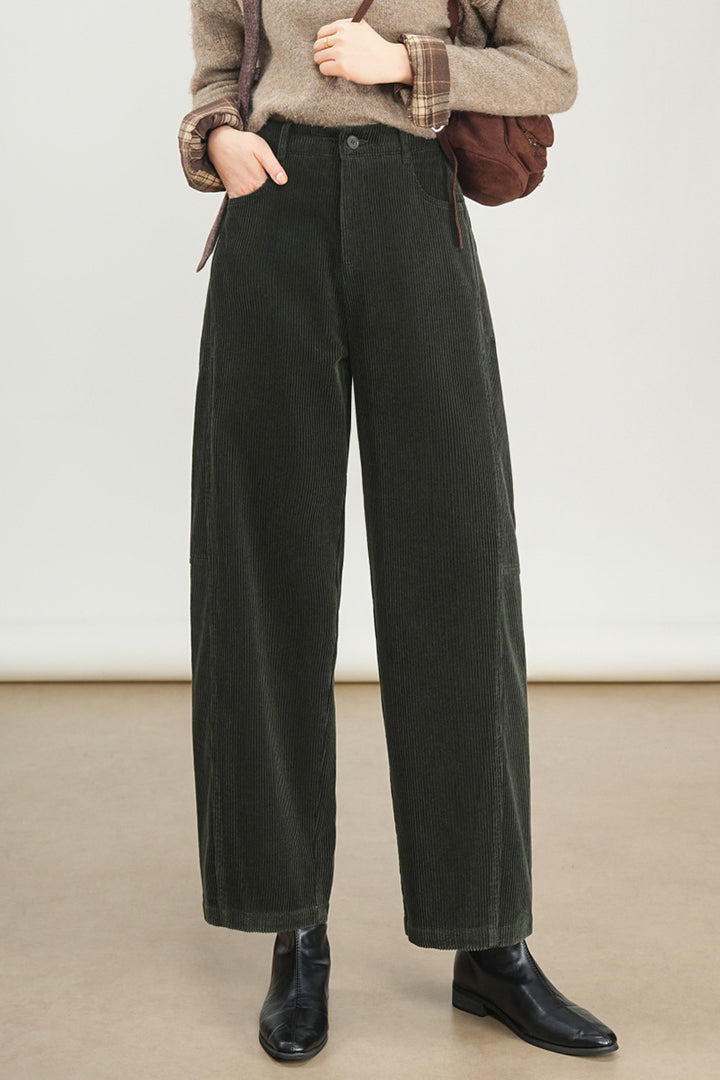 Damen-Cordhose mit hohem Bund, gerade geschnitten