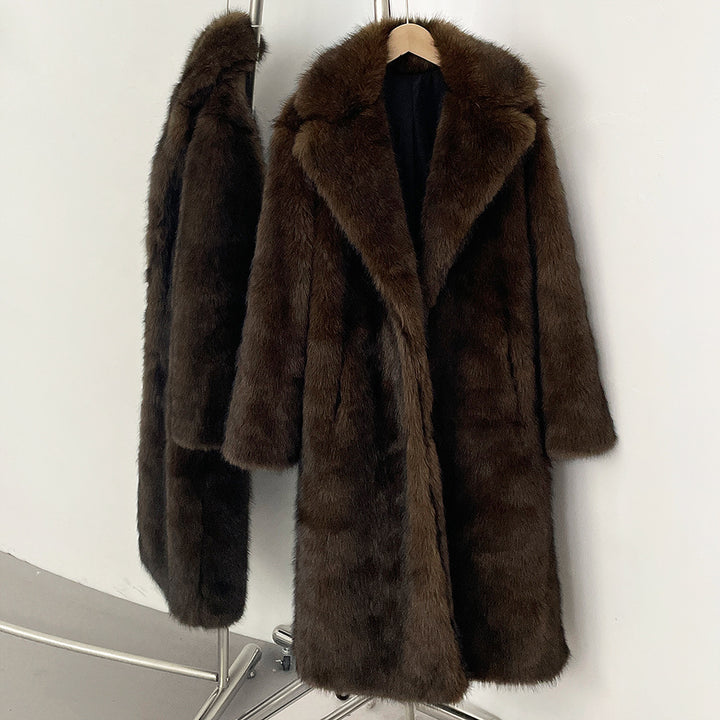 Eleganter Kunstfellmantel mit Reverskragen