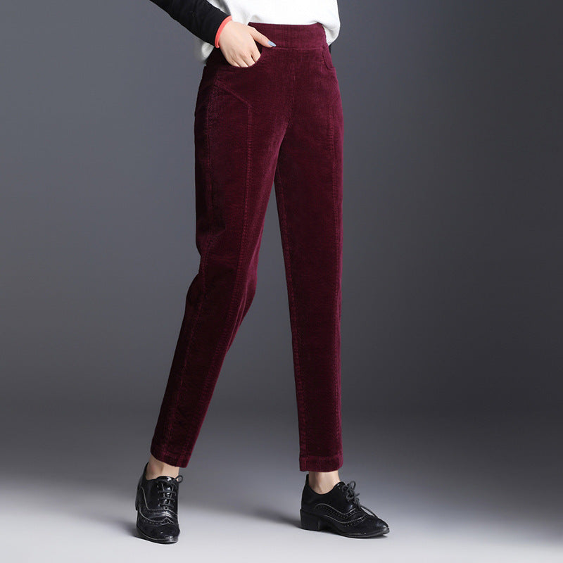 Damen-Cordhose, verkürzt, hoher Bund