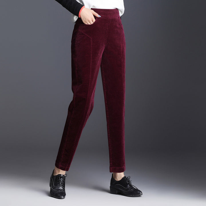 Damen-Cordhose, verkürzt, hoher Bund
