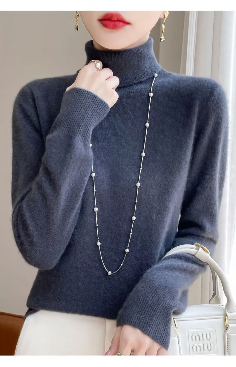 Damen-Rollkragenpullover aus reiner Wolle
