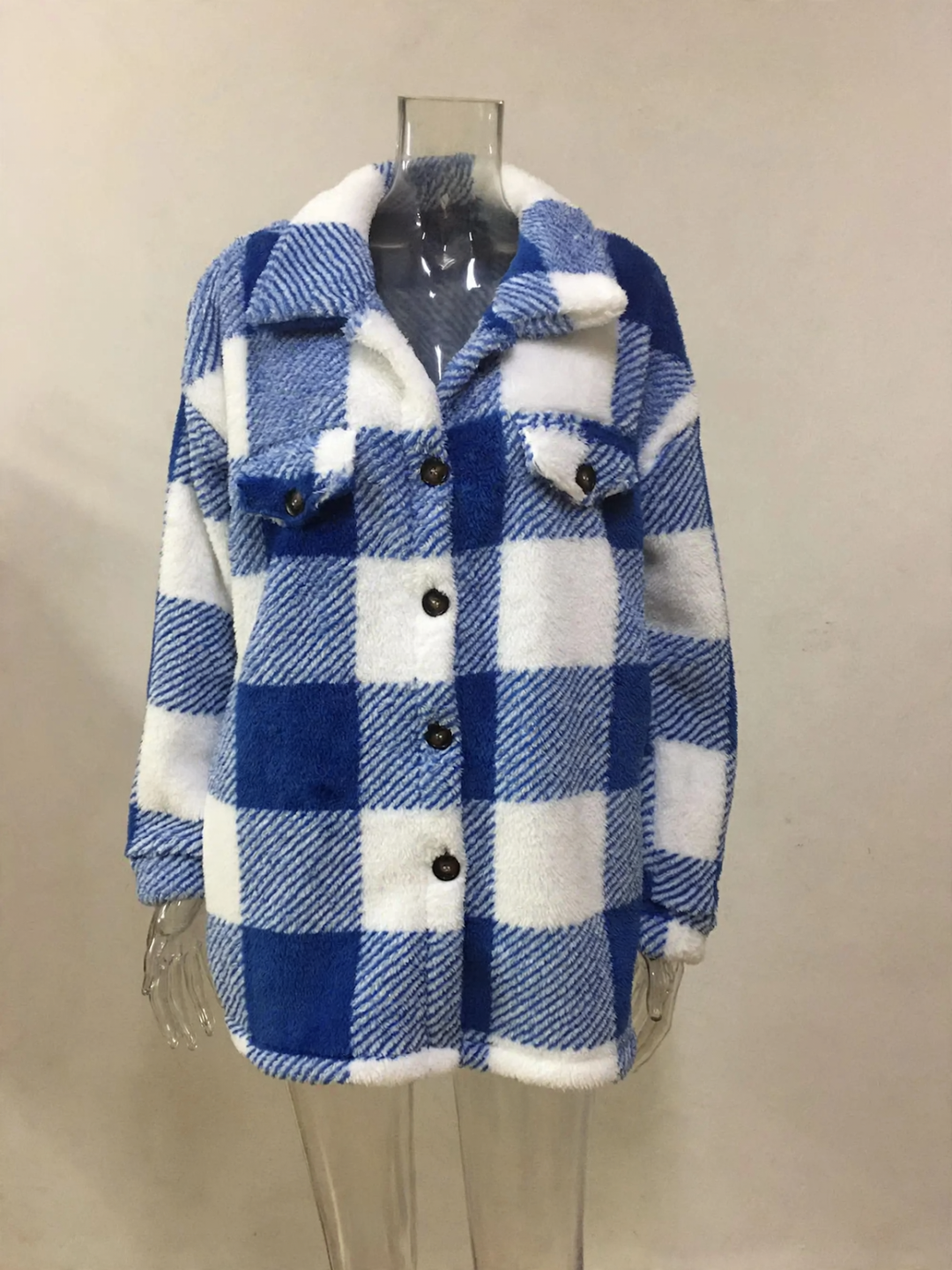 Karo-Jacke aus Lammfleece-Imitat mit Taschen