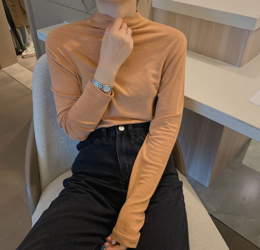 Baumwoll-Langarmshirt, Rundhalsausschnitt, Basic-Stil