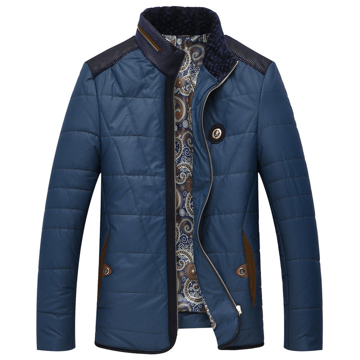 Herren gesteppte Thermo-Steppjacke mit Kunstleder-Schulterpasse und Teddykragen – Taviero