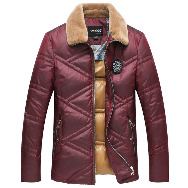 Herren Wattierte Kurzjacke mit Teddykragen und Wappenapplikation – Taviero