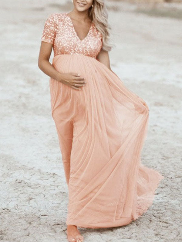 Echoarchiv Schwangerschafts-Chaps Maxi-Fotoshooting-Kleider, elegante Pailletten, Tüll, Rosa, Babyparty
