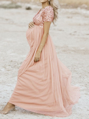 Echoarchiv Schwangerschafts-Chaps Maxi-Fotoshooting-Kleider, elegante Pailletten, Tüll, Rosa, Babyparty