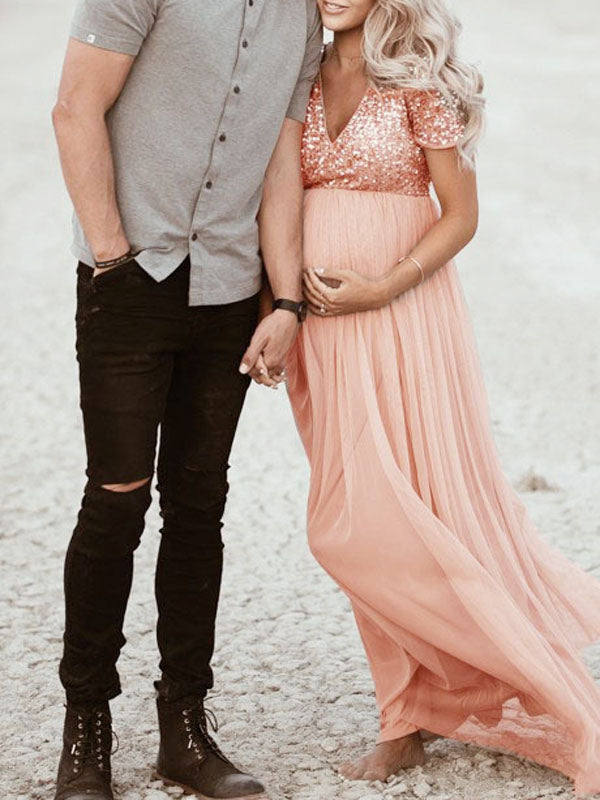 Echoarchiv Schwangerschafts-Chaps Maxi-Fotoshooting-Kleider, elegante Pailletten, Tüll, Rosa, Babyparty