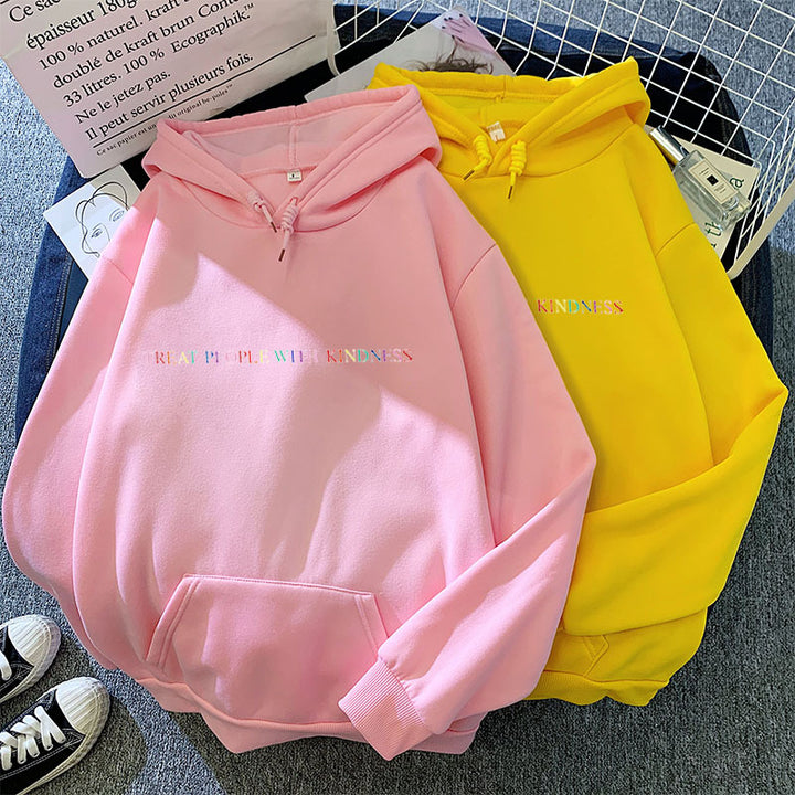 Damen lässiger Oversize-Kapuzenpullover mit holografischem Schriftzug, Kängurutasche und angerautem Fleece – Auréline