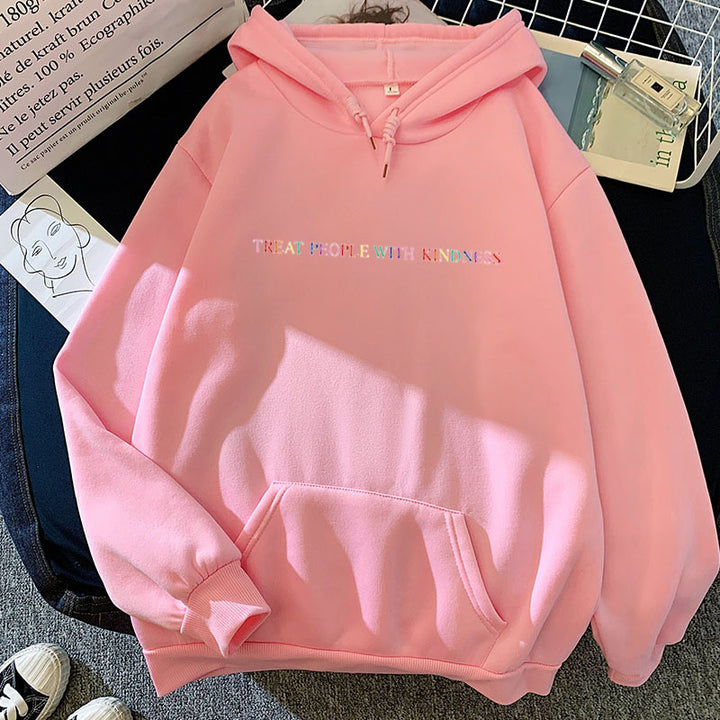Damen lässiger Oversize-Kapuzenpullover mit holografischem Schriftzug, Kängurutasche und angerautem Fleece – Auréline