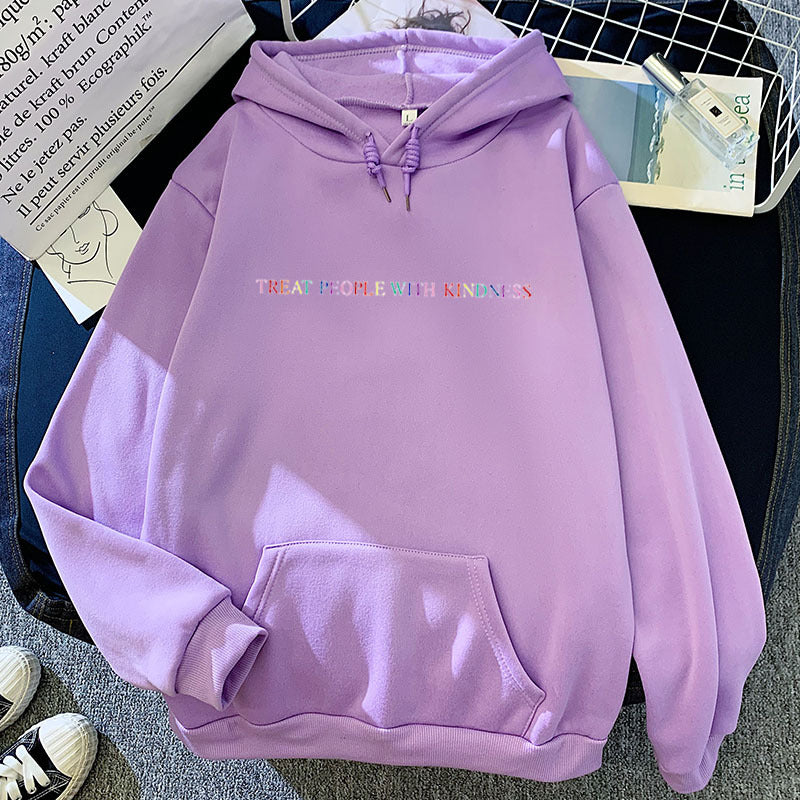 Damen lässiger Oversize-Kapuzenpullover mit holografischem Schriftzug, Kängurutasche und angerautem Fleece – Auréline