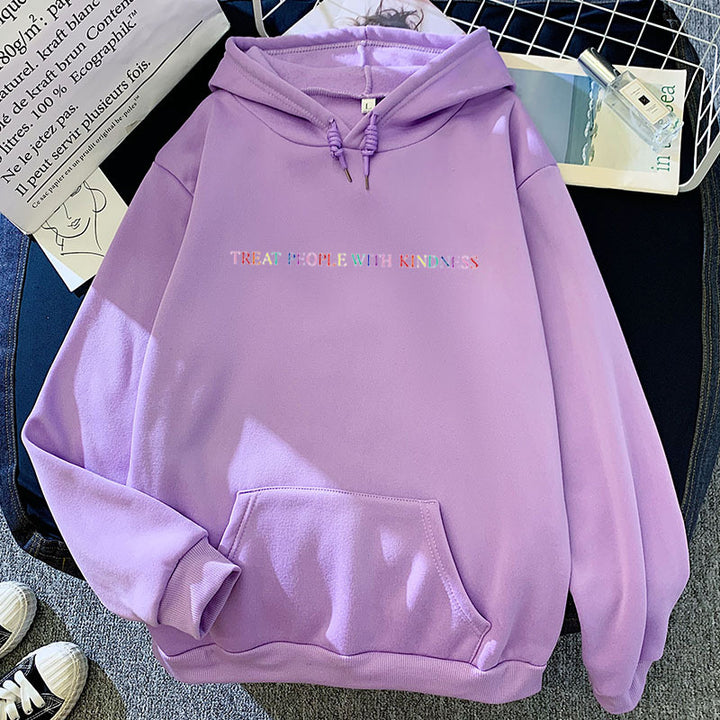 Damen lässiger Oversize-Kapuzenpullover mit holografischem Schriftzug, Kängurutasche und angerautem Fleece – Auréline