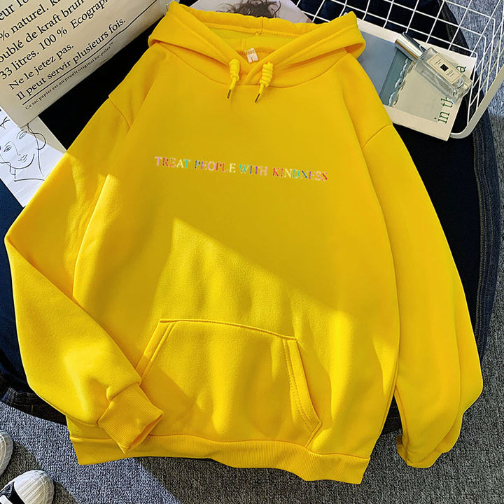 Damen lässiger Oversize-Kapuzenpullover mit holografischem Schriftzug, Kängurutasche und angerautem Fleece – Auréline