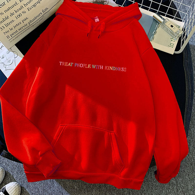 Damen lässiger Oversize-Kapuzenpullover mit holografischem Schriftzug, Kängurutasche und angerautem Fleece – Auréline