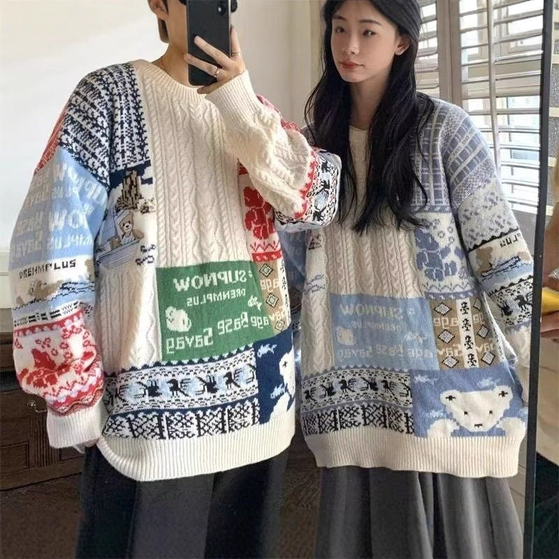 Locker Strickpullover im japanischen Stil für Paare