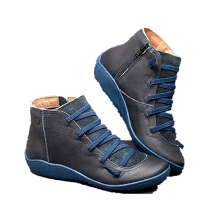 Damen nan knöchelhohe Komfort-Stiefelette aus weichem Vollnarbenleder mit elastischer Schnürung und seitlichem Reißverschluss Echo Archiv