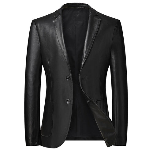 Herren Elegantes Leder-Sakko im Blazer-Cut mit feiner Glattleder-Optik – Tianoro