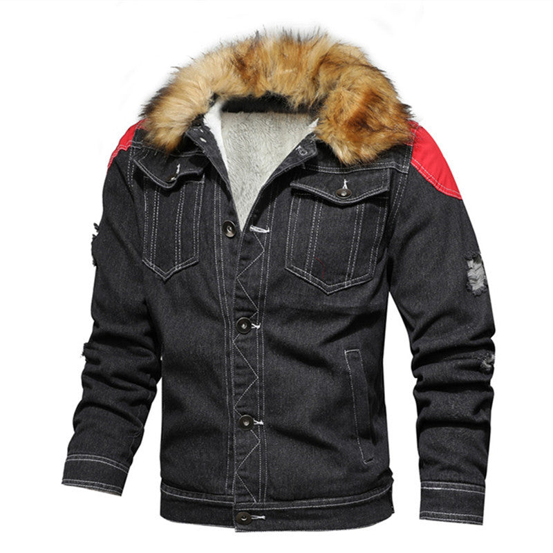 Herren Jeansjacke mit Teddyfutter, Kunstfellkragen und Used-Details Echoarchiv
