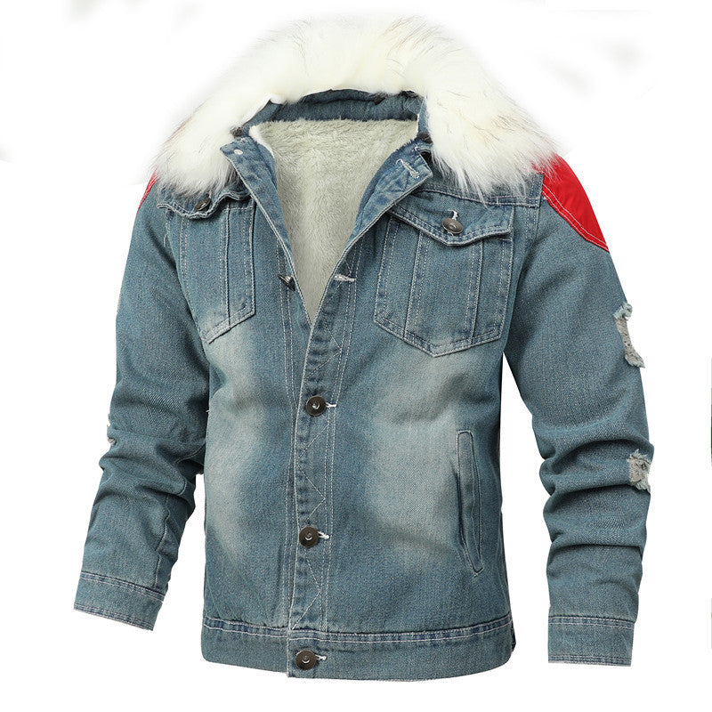 Herren Jeansjacke mit Teddyfutter, Kunstfellkragen und Used-Details Echoarchiv