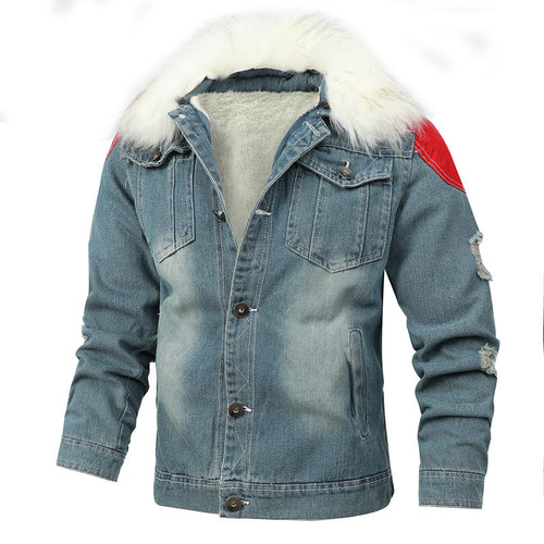 Herren Jeansjacke mit Teddyfutter, Kunstfellkragen und Used-Details Echoarchiv