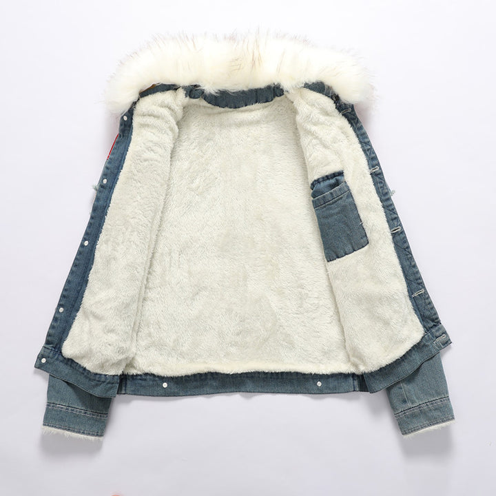 Herren Jeansjacke mit Teddyfutter, Kunstfellkragen und Used-Details Echoarchiv