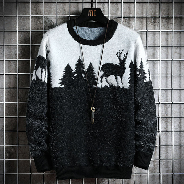 Herren Kuscheliger Winterpullover mit Tiermotiven Echoarchiv