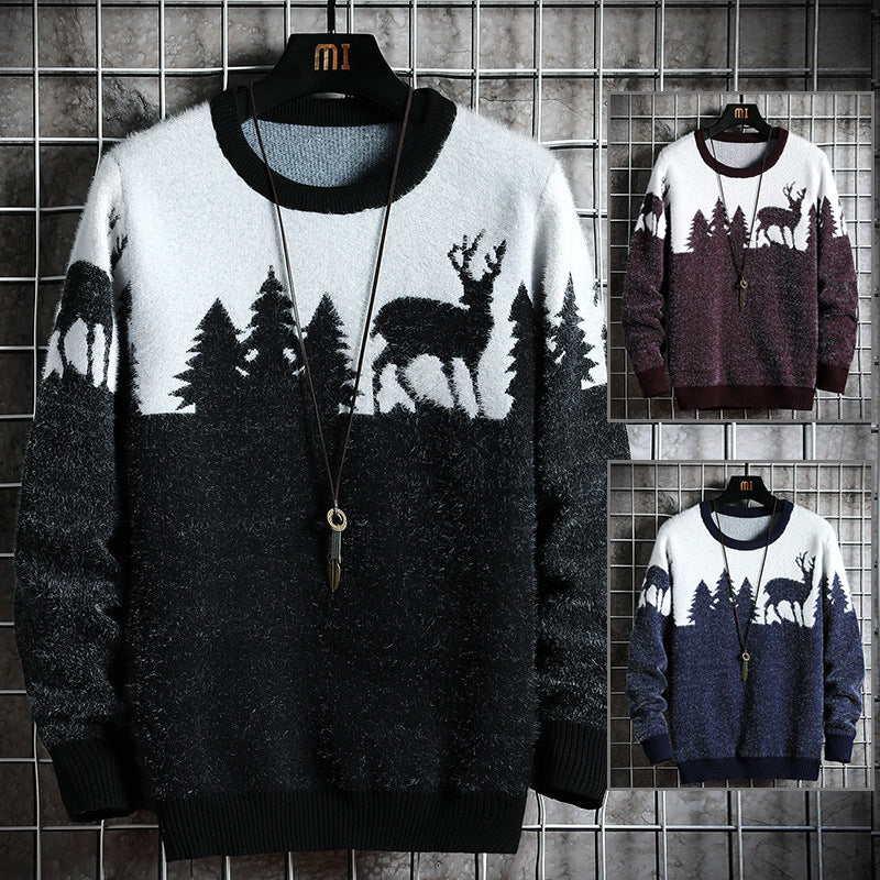 Herren Kuscheliger Winterpullover mit Tiermotiven Echoarchiv