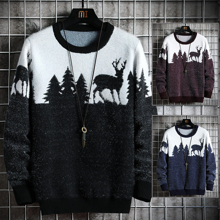 Herren Kuscheliger Winterpullover mit Tiermotiven Echoarchiv