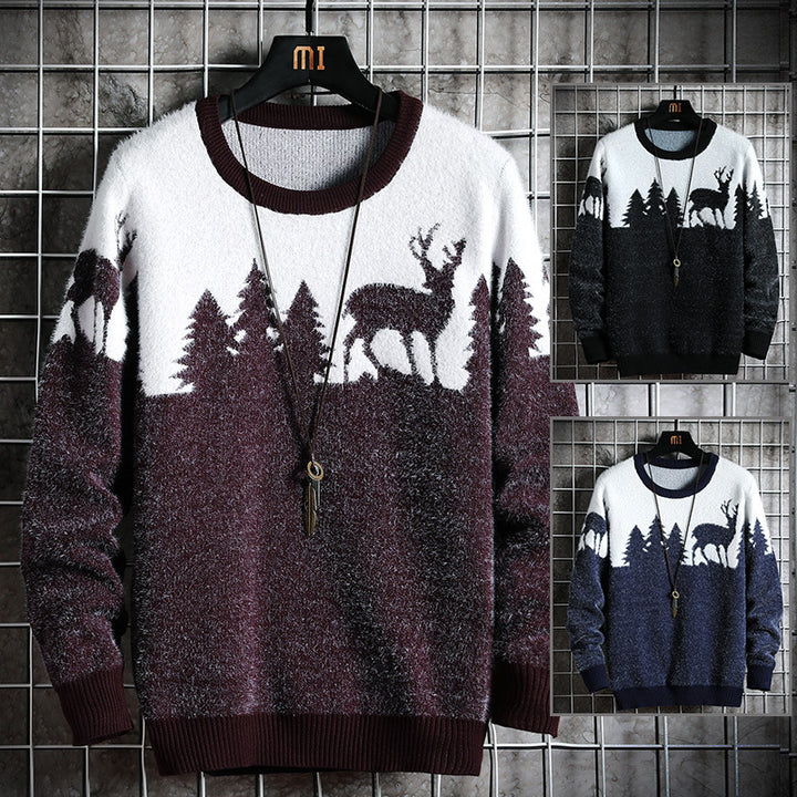 Herren Kuscheliger Winterpullover mit Tiermotiven Echoarchiv