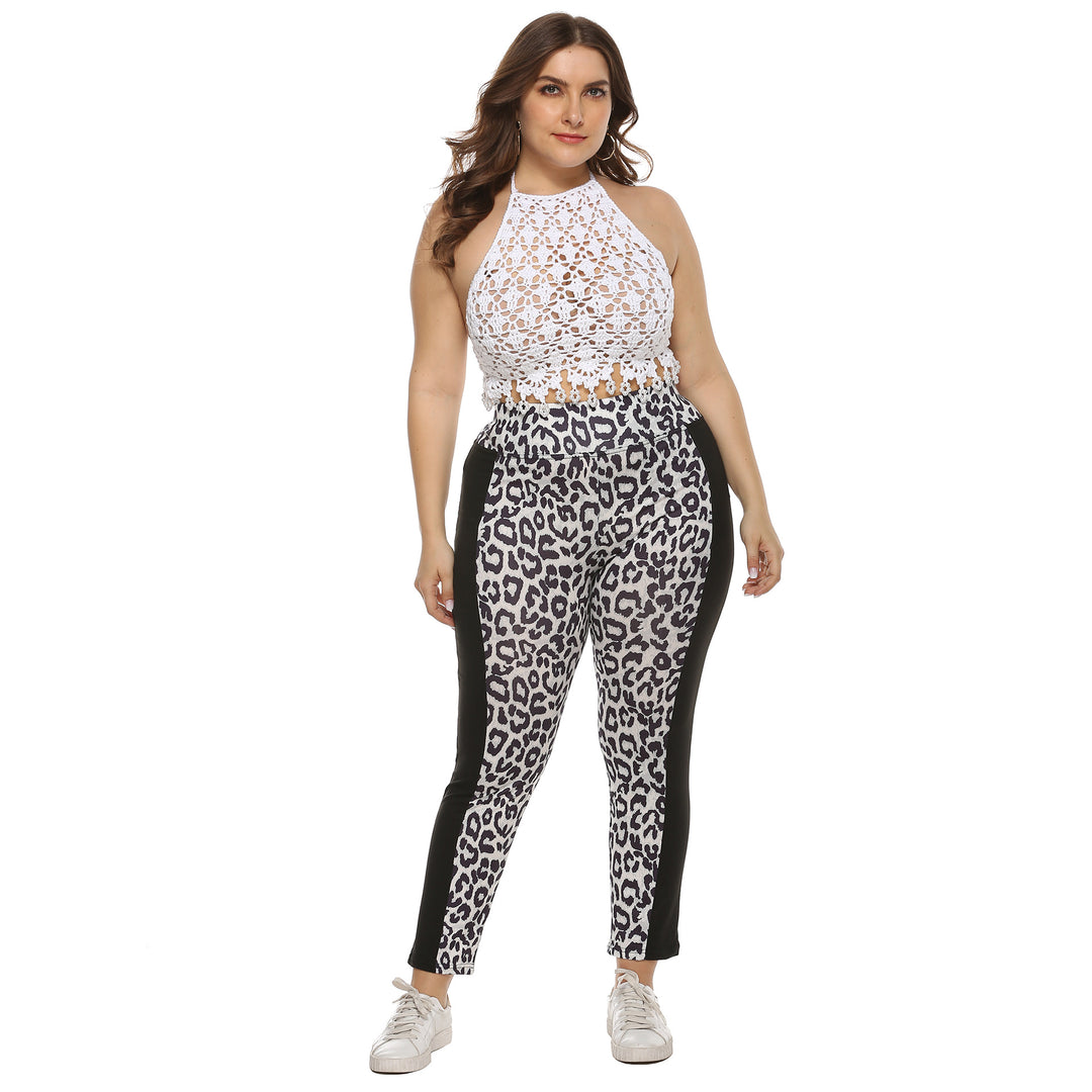 Damen figurbetonte Leggings mit Animal Print und seitlichen Kontraststreifen Echo Archiv