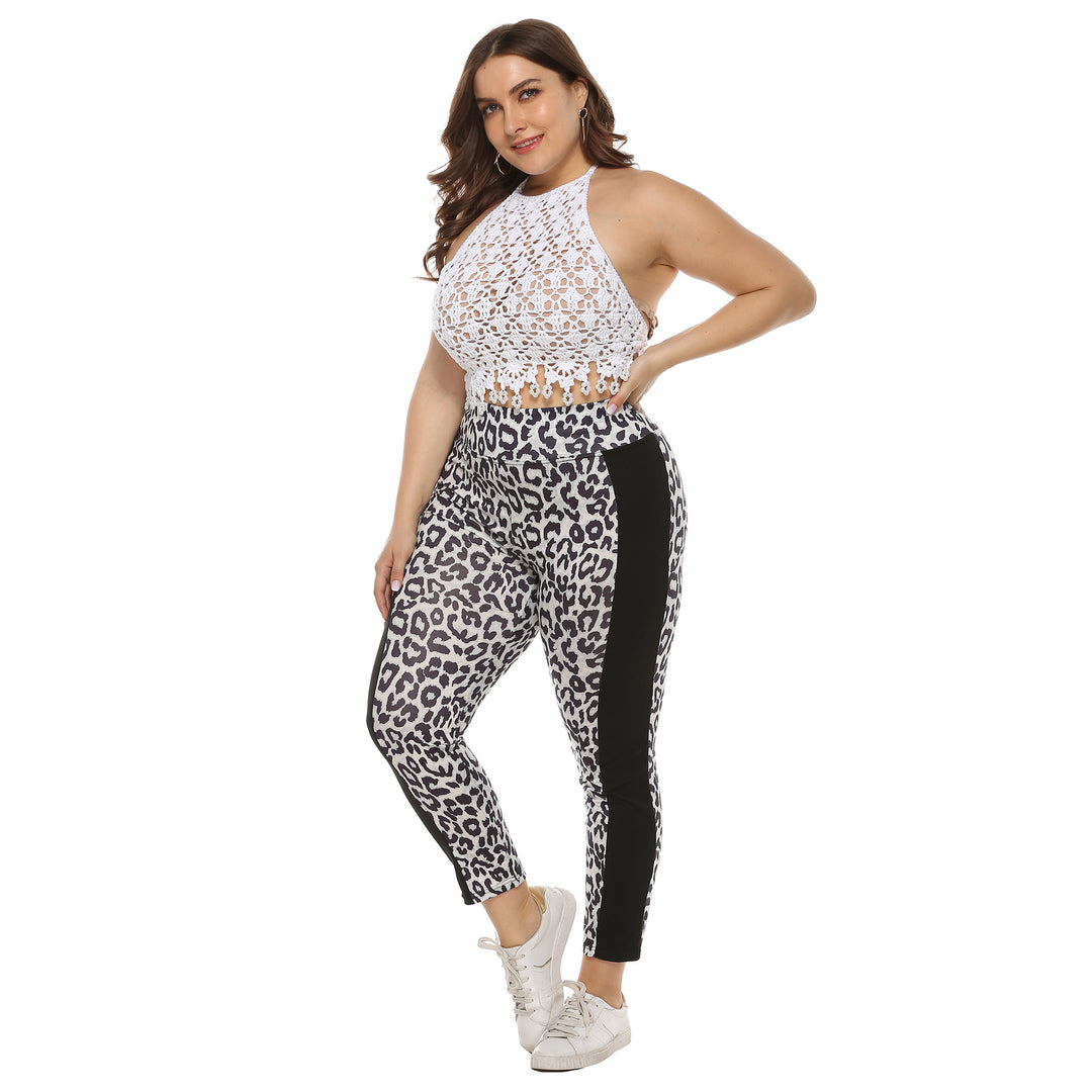 Damen figurbetonte Leggings mit Animal Print und seitlichen Kontraststreifen Echo Archiv