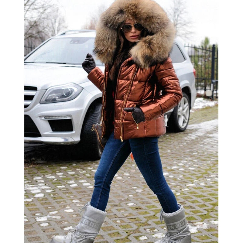 Echoarchiv | Damen Winterjacke mit Kapuze und Kunstfellfutter