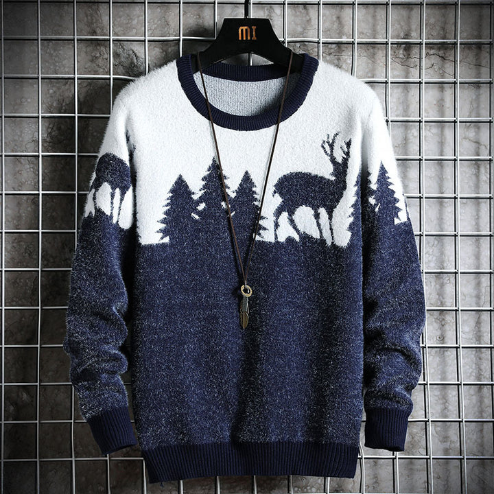Herren Kuscheliger Winterpullover mit Tiermotiven Echoarchiv