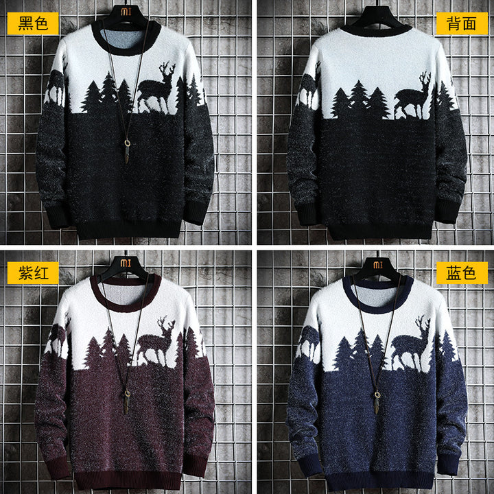Herren Kuscheliger Winterpullover mit Tiermotiven Echoarchiv