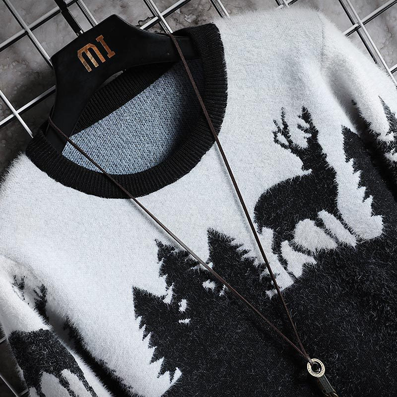 Herren Kuscheliger Winterpullover mit Tiermotiven Echoarchiv