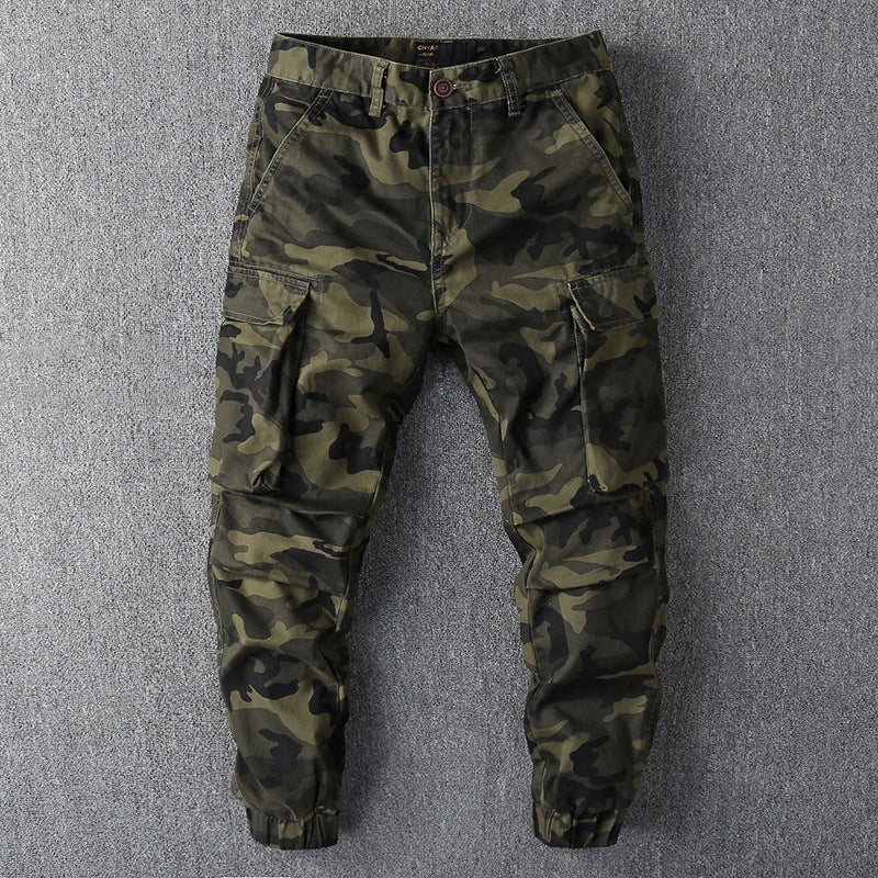 Herren Cargohose im Camouflage-Muster mit elastischen Bündchen und Multifunktionstaschen Echoarchiv
