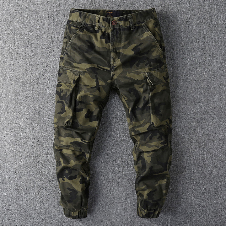 Herren Cargohose im Camouflage-Muster mit elastischen Bündchen und Multifunktionstaschen Echoarchiv