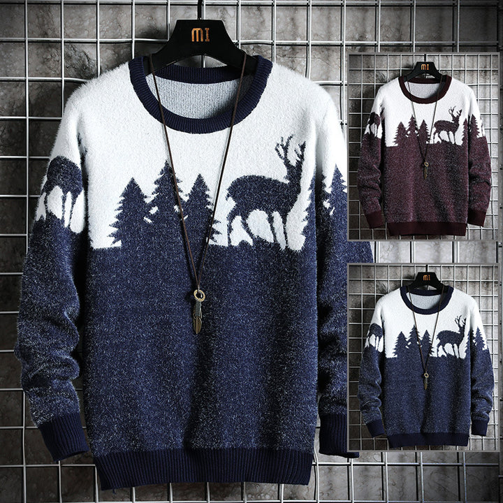 Herren Kuscheliger Winterpullover mit Tiermotiven Echoarchiv