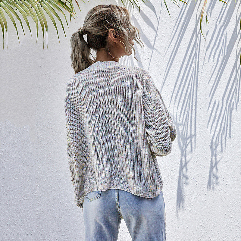 Damen Lässiger Strickcardigan mit V-Ausschnitt, Knopfleiste und Eingrifftaschen Echoarchiv