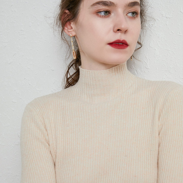 Damen Schmal geschnittener Feinstrickpullover mit kurzem Stehkragen aus Kaschmir-Blend Echoarchiv