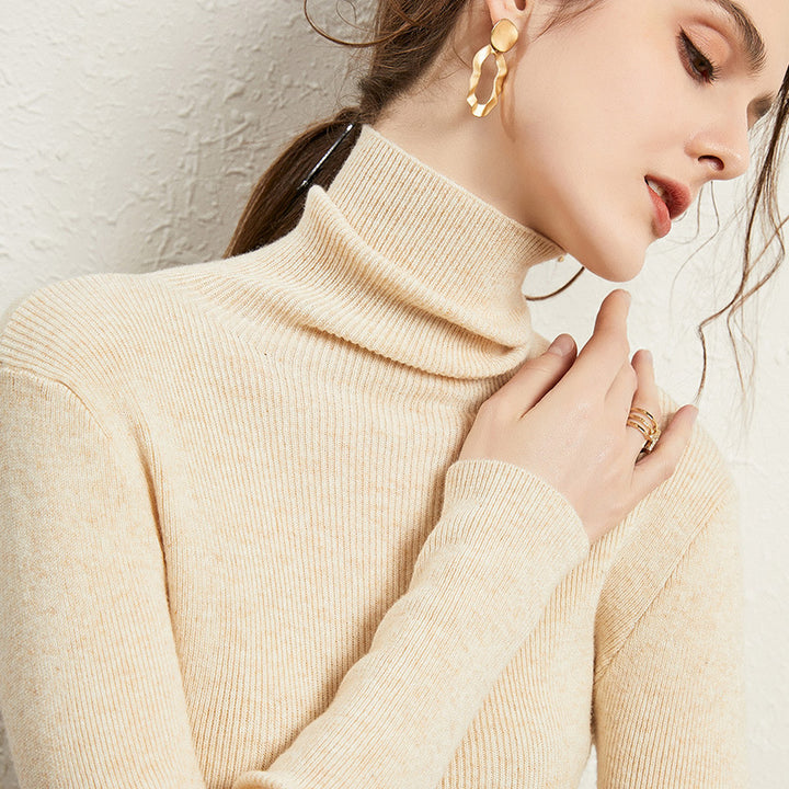 Damen Figurnaher Rippstrick-Rollkragenpullover mit kurzem Saum und weichem Fall Echoarchiv