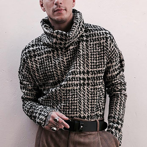Herren modischer Rollkragenpullover mit strukturiertem Hahnentritt-Muster Echoarchiv