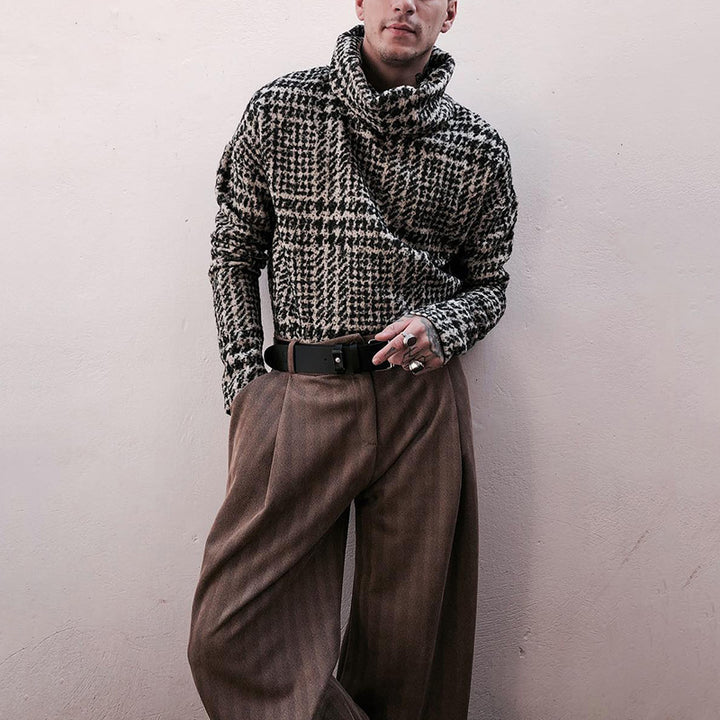 Herren modischer Rollkragenpullover mit strukturiertem Hahnentritt-Muster Echoarchiv