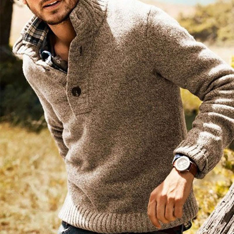 Herren Strickpullover mit Stehkragen und Knopfverschluss Echoarchiv