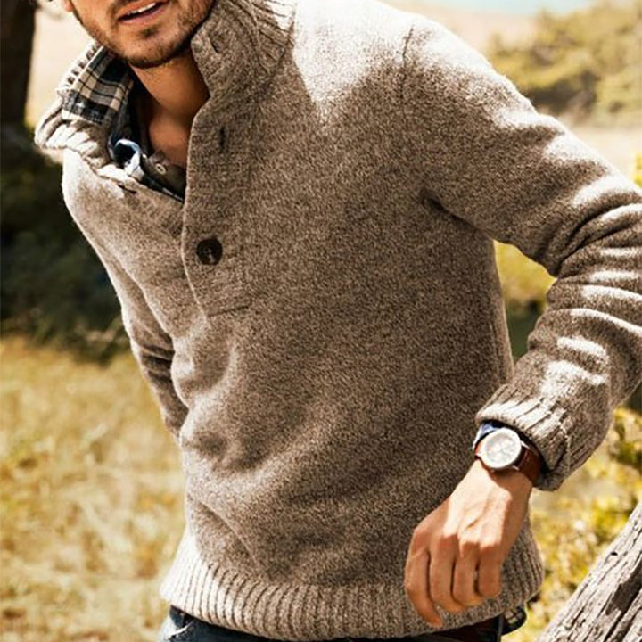 Herren Strickpullover mit Stehkragen und Knopfverschluss Echoarchiv